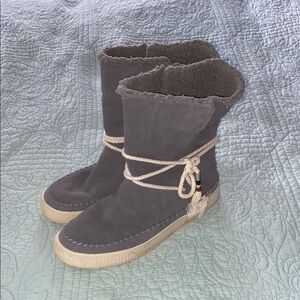 Toms Gray Suede Ankle Boots with Cuffed Edge